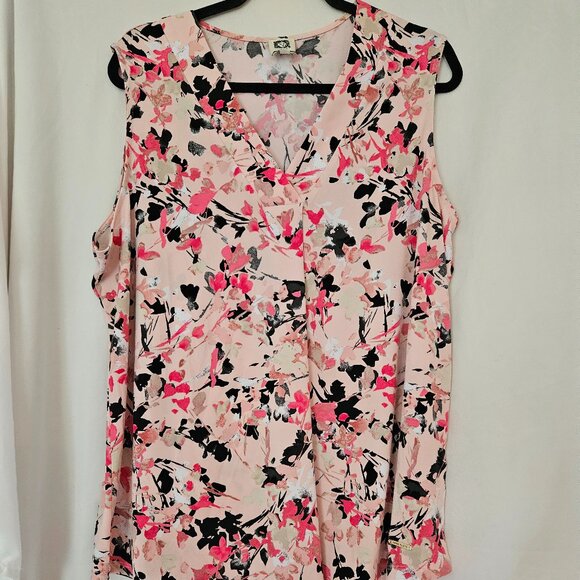 Ann Taylor Women’s Sleeveless V-neck Top Pink Multi Geo Size XL - Picture 1 of 9